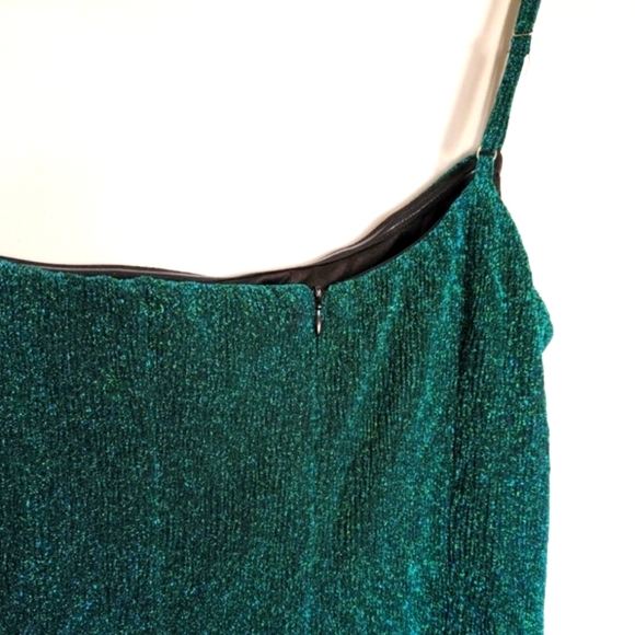 LULUS Rise and Shine Teal Metallic One-Shoulder Twist-Front Mini Dress NWT MED - Picture 9 of 13